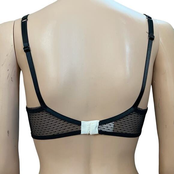 Miss Studio La Perla Sheer Mesh Lace Bra 34B Satin Wired Coquette Black White - Picture 4 of 10